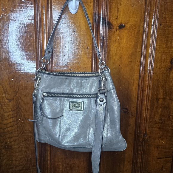 Metallic Silver Coach Purse Crossbody Poppy - Picture 1 of 11